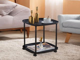 2 Tier Side Table With Wheels Rolling End Side Table Small With Storage Shelves Industrial Night V1370-AZ4-13183