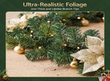 Jingle Jollys 2.7M Christmas Garland 8 Mode LEDs Timing 200 Tips Flowers Balls XM-C-GAR-FLW-9FT-GD-LED