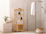 Large Bathroom Floor Cabinet Bamboo Storage Cupboard Living Room w/ Hook & Shelf V767-JJ-XZ1142