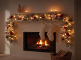 Christabelle 2.74m Snowy Elegance Christmas Garland Pre Lit Warm White LED Red Baubles Berries 112_SENSE274