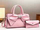 White Ladies Handbag Bow Embellished Handbag Handbag With Small Purse Crocodile - Pink - Size V1347-945-08947-PNK-29-12-21
