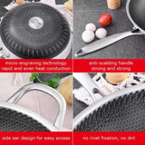 34cm 304 Stainless Steel Non-Stick Stir Fry Cooking Kitchen Honeycomb Wok Pan with Lid V255-304-WOK-34_LID