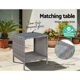 Gardeon 3PC Recliner Chairs Table Sun lounge Wicker Outdoor Furniture Adjustable Grey ODF-RECLINER-CHOTTB-3GE