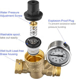 RV Water Pressure Regulator Valve, Adjustable Water Pressure Reducer with Gauge and Inlet Screen V1258-DP02-C-2439
