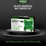 SWANLAKE 55Pc Magnetic Nut Driver Set Metric SAE 1/4" Hex Shank Socket Adapter V465-66127