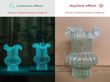 Green Elegant Glow-in-the-Dark Glass Vase - Vintage-Style Ruffled & Ribbed Centrepiece V888-ELOSUNG32842