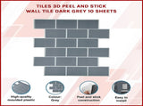 Tiles 3D Peel and Stick Wall Tile Dark Grey 10 Sheets V63-837071