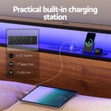 Artiss Metal Bed Frame King Size with 2-Tier Storage Headboard Metal Platform with 4 Storage Drawers MBED-C-SKY-K-BK-ABC