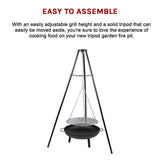 Tripod Garden Fire Pit BBQ Cast Iron & Steel Round Outdoor Fire Bowl V63-838851