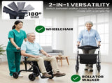 Orthonica Aluminium 2in1 Rollator Wheelchair with Foldable Frame Black & Silver FRW-MAS-2N1-BK