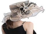 Women Hats Organza Butterfly Decoration Wide Brim Occasion Event Derby Church Dress Sun Hat V1366-AZ2-W-19862