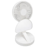 USB Desktop Fan Foldable Rechargeable Battery Makeup Mirror Function Bottom Silicone 3 Speeds White V1294-YM0523-3113220054311