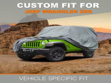 Heavy Duty Jeep 2dr Car Cover, Custom Fit Jeep Wrangler 2 Door CJ YJ JK JL Waterproof All Weather V1258-DP02-WO-94