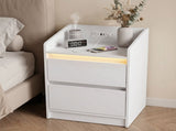 Artiss Bedside Table Nightstand with Charging Station 2 Drawers LED White FUR-S-BS-LED-WH
