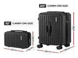 Wanderlite 2pcs Trunk Luggage Suitcase Travel Carry On TSA Lock 12" 20" Black LUG-ABS-TRUK-12-20-BK