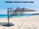 Instahut Outdoor Umbrella 3m Solar LED Offset Cantilever Patio Parasol Charcoal UMB-ROMA-LED-8RIB-CO