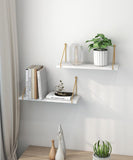 2-Piece White Floating Wall Shelf Set with Gold Metal Rails for Kitchen, Bedroom and Living Room V1188-MS-731-133