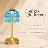 Cordless Table Lamp, Rechargeable Amber Glass Lotus Flower Lamp 3600mAh touch lamp with 3 color V1192-AZ-W-23127