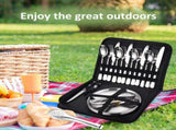 20Pcs Camping Cutlery Set, Stainless Steel Picnic Utensils with Plates and Bottle Opener, V1188-MS-819-056