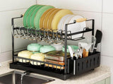 CARLA HOME 2-Tier Large Dish Drying Rack with Drainboard, Utensil Holder, Glass Hooks & Cutlery LSB-36211