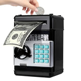 BLACK Children's Password Piggy Bank, Stores Coins & Paper Money, Auto Roll-Up, Sound & Light V1232-CQG005