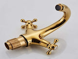 Set of 100 retro two-handle basin taps, in vintage antique brass, with cross handle, elegant design V1188-MS-313-0483