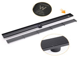 Matt Black 900mm Long Strip Fence Shower Grate Floor Drain 50mm Waste Watermark V1233-LGWG02A900BL