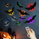 Halloween Bats Wall Decor, 48Pcs 3D Bat Stickers, 12Pcs Remote Control LED Night Lights with 13 V1366-AZ2-W-24832