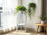 2-Tier Metal Plants Stand, Indoor Outdoor Minimalist Flower Pot Holder, White Metal Planter Shelf V1366-AZ2-W-12032