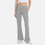 Size XL Women's High Waisted Flare Yoga Pants with Side Pockets - Grey Stretch Activewear Pants for V888-ELOSUNG57386-4