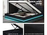 Artiss Bed Frame Double Size LED Gas Lift Black LUMI BFRAME-E-LUMI-D-BK-ABC