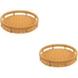 Light Brown PP Small Woven Tray for Home Use with Handle 2Pcs V1369-AZ3-W-20842
