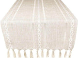 Farmhouse Table Runner Boho Style Linen 72 Inch Long, Handmade Rustic Table Runner with Tassels for V1370-AZ4-09802