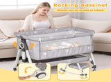 3-in-1 Grey Baby Bassinet Bedside Crib with Adjustable Height, Mosquito Net & Storage Basket V178-59241