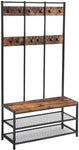 Large Coat Rack Stand with 12 Hooks and Shoe Bench Rustic Brown and Black V178-11260