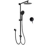 WELS Matt Black Twin Shower 8" Round Head Set Sliding Rail 3 Mode Handheld Rose Mixer V1233-HR003M4CBSC842BKSR108BKRD201B
