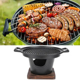 1 Piece Korean Smokeless Charcoal BBQ Grill, Aluminium Grill with Wood Base for Home Barbecues, V1189-LC-HW-00343