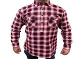 Mens Flannelette Long Sleeve Pullover Shirt 100% Cotton Flannel - Half Placket - Red/Navy - 7XL V563-FS-HP22-49-7XL
