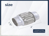 2PCS Exhaust Flex Pipe Stainless Steel Double Braid 1.75" x 4" w/Ends 4" Long V1258-DP02-WO-317