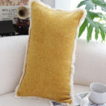 SOGA 35cm Throw Pillow Turmeric Yellow Aesthetic Chenille Texture for Home Decor FRENCHCUSHION314