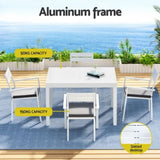 Gardeon Outdoor Dining Set 5 Piece Aluminum Extendable Table Setting White FF-DINING-5CLS-WH-ABC