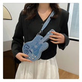 Denim Guitar Bag Cross-Body Bag Women Guitar-Shaped Purse Niche Denim Accessory - Denim blue - Size V1106-939-44715-DEN-UNIVERSAL
