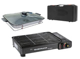 Portable Gas Stove Burner Butane BBQ Camping Gas Cooker With Non Stick Plate Black with Fish Pan and V255-JYT-001-BK