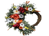 Flower Wreath *1 Elegant Large Artificial Flower Wreath with Red Roses Beige/ /Orange/ & Daisies All V1369-AZ3-W-17738