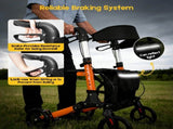 Foldable Aluminium Rollator Walker With Seat & Storage Bag, Adjustable Handles, 8" Wheels, V1181-HP001-OR