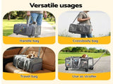 i.Pet Pet Carrier Swivel Wheels Foldable Cat Dog Trolley Stroller Travel Bag Grey PET-CARRIER-WL60X38-GR