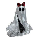 Halloween Ghost Figurine with Bow and Broom, Cloth Handcrafted Ornament, Spooky Cute Decor, Compact V1369-AZ3-W-12330