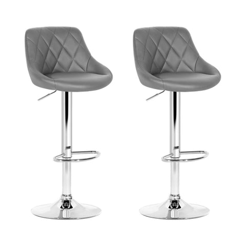 Artiss 2x Bar Stools Leather Padded Gas Lift Grey BA-K-704-GYX2