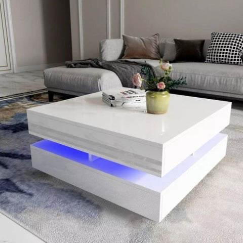 Modern Large High Gloss Coffee Table With LED Lights White V195-CT013-WH