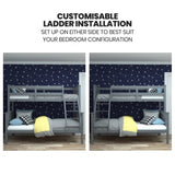 Kingston Slumber Triple Wooden Single Over Double Bunk Bed Frame for Kids, Convertible Design, Grey V219-BEDDBBKS03GA